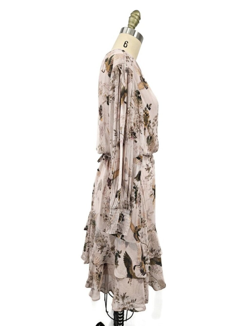 Allsaints Ari Peggy Floral Print Wrap Dress Womens 12 Dusty Pink Crane  Ruffles - Picture 4 of 9